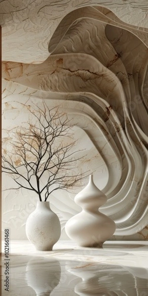 Fototapeta Modern Minimalist Interior Design with Decorative Vases