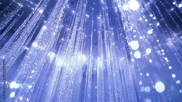 Fototapeta Enchanting Winter Light Installation with Cascading Snow-Like Lights