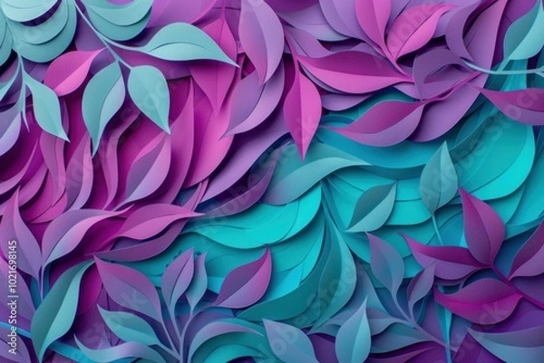 Fototapeta Vibrant floral background design is being formed by colorful paper leaves