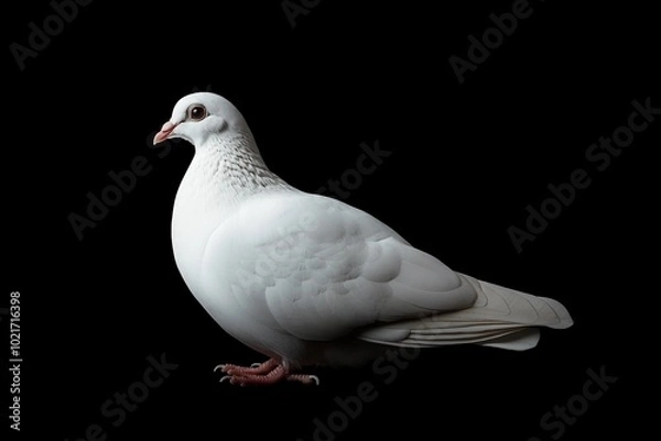 Fototapeta a white pigeon is standing on a black background