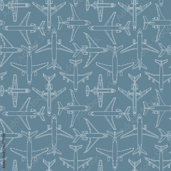 Fototapeta seamless pattern with passenger airplanes number one