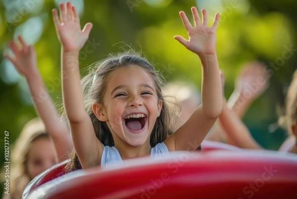 Fototapeta a little girl that is sitting in a slide