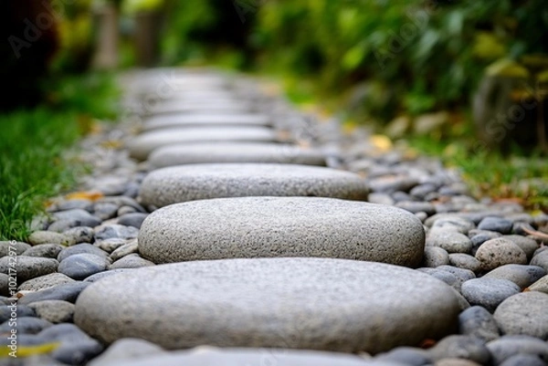 Fototapeta a line of rocks on the side of a road
