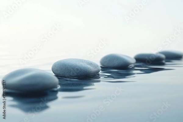 Fototapeta a row of rocks sitting on top of a body of water
