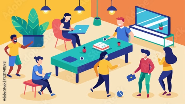 Fototapeta The ping pong and foosball tables in the commons area were a popular spot for students to unwind and take a break from studying.