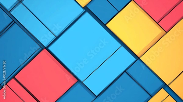 Fototapeta Abstract geometric pattern with blue, yellow, and red squares.