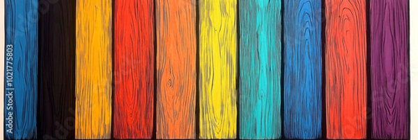 Fototapeta Colorful wooden planks in a rainbow pattern.