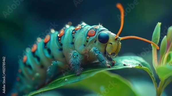 Fototapeta Caterpillar Transforming into a Butterfly, Metamorphosis Process Generative AI