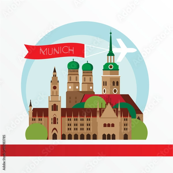 Fototapeta Munich skyline, detailed silhouette. Trendy vector illustration