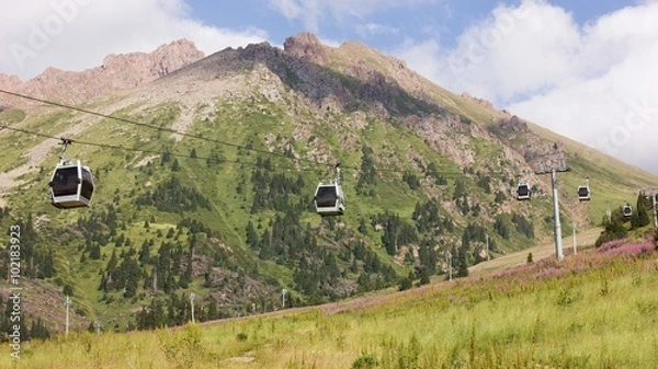 Obraz Ski elevator at summer time. Shymbulak, Almaty, Kazakhstan