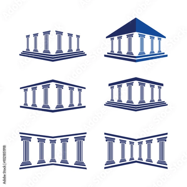 Fototapeta Bank, museum or library 3d icon. Classical architecture building with columns. flat vector illustration easy to edit and customize. . Column pillar parthenon landmark. Vector illustration flat archite