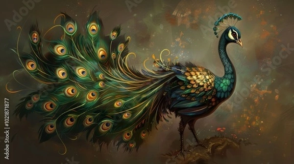 Fototapeta An ornate, baroque-inspired peacock with elaborate,