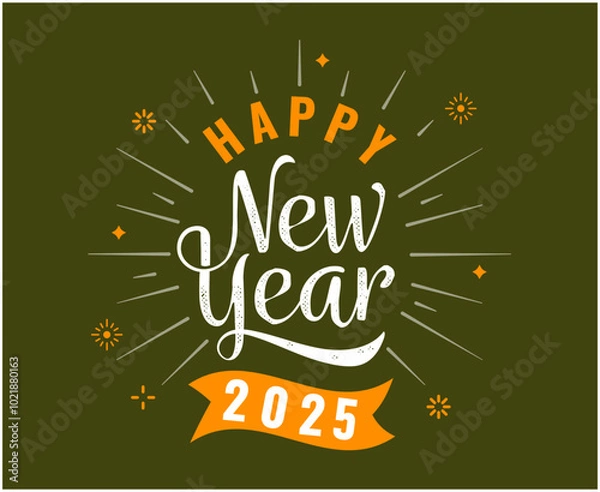 Obraz 2025 Happy New Year Abstract Orange And Green Festive Design Vector Illustration