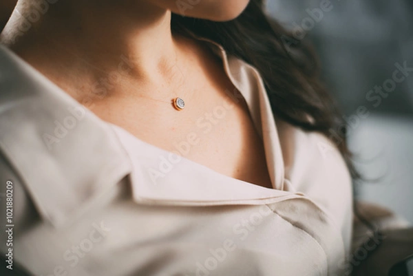 Obraz Elegant Necklace on Woman's Delicate Collarbone