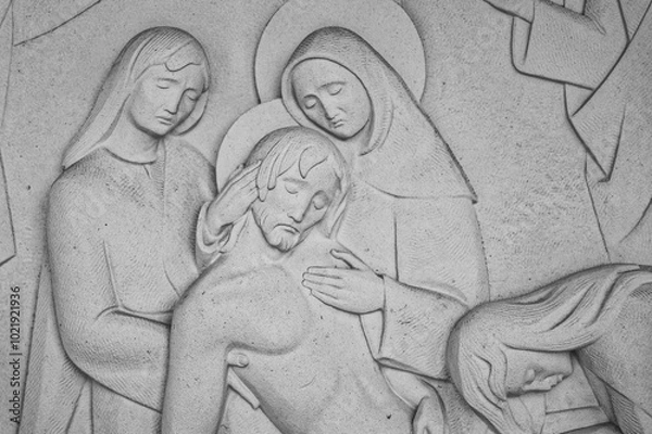 Fototapeta Jesus is laid in the tomb. Station XIV of the Way of the Cross. Valinhos (Fátima), Portugal.