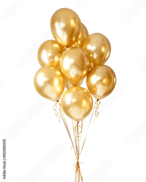 Fototapeta Golden yellow balloons, isolated on a transparent background