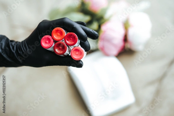 Obraz Cosmetologist Holding Permanent Makeup for Lips