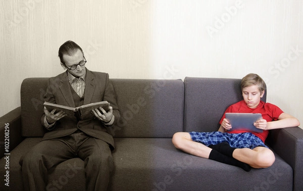 Fototapeta Technology gap in different generations concept