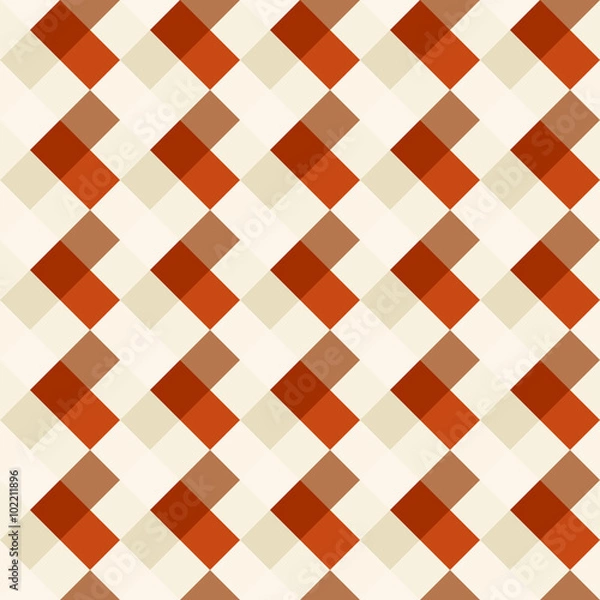 Fototapeta Seamless geometric checked pattern. Diagonal square, woven line background. Rhombus texture. Brown, orange, beige colors. Vector
