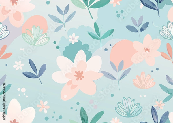 Fototapeta a whimsical and dreamy watercolor pattern with soft, blended brushstrokes and subtle texture, reminiscent of a delicate botanical illustration. The color palette should feature pastel hues with a focu
