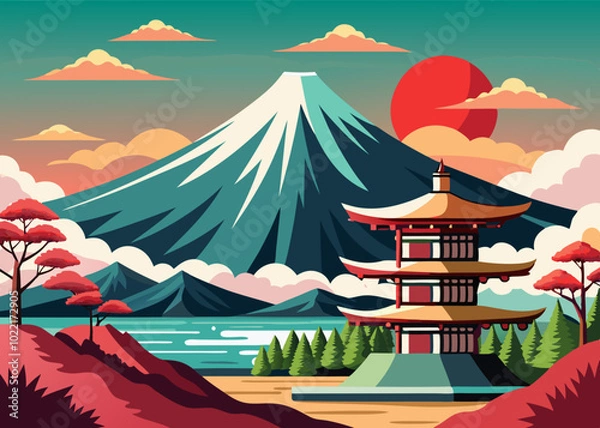 Obraz Mt Fuji vector art, Ukiyo-E style