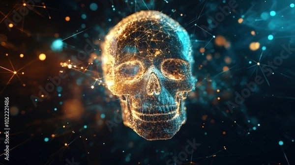 Fototapeta Hologram 3D glowing skull. The decoration element for Halloween.