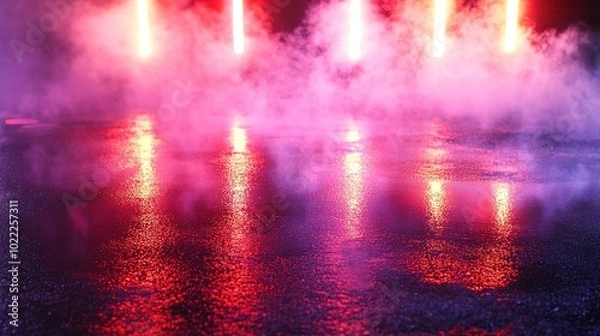 Fototapeta Colorful Light and Mist on Wet Ground