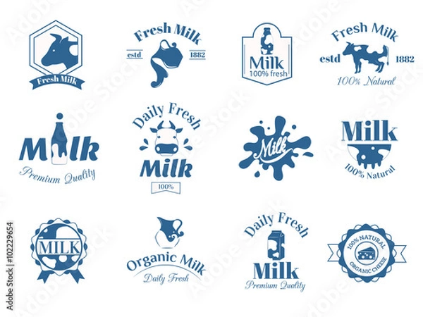 Obraz Milk label logo badges collection vector icons