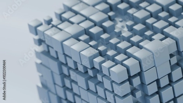 Fototapeta Blue cubes pattern background. Cluster of blue cubes arranged in a grid-like with different sizes. 