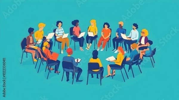 Obraz Diverse group of people of different ages ethnicities and backgrounds engaged in an open academic discussion