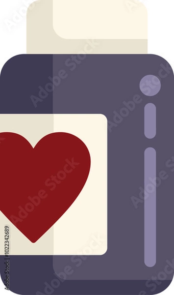 Fototapeta Bottle with a red heart is standing on a white background, showing the concept of love potion