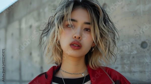 Fototapeta 金髪の日本人の女性のファッションモデル