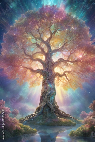 Obraz  A mysterious towering tree with pastel colors