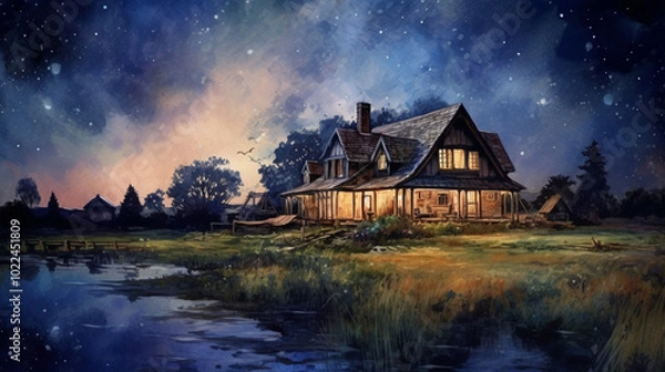 Obraz the night view of the countryside