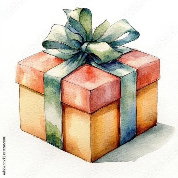 Obraz Beautifully Wrapped Christmas Gift Box with Festive Ribbon on White Background