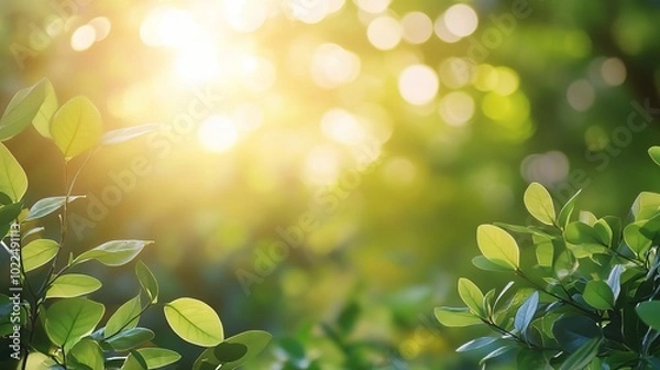 Obraz Lush Green Leaves with Sunlight Background