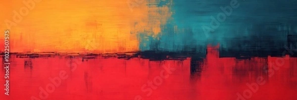 Fototapeta Abstract Painting with Orange, Teal, and Red Colors