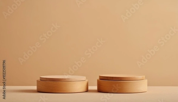 Fototapeta Beige natural podium pedestal product display background with texture and shadow 6