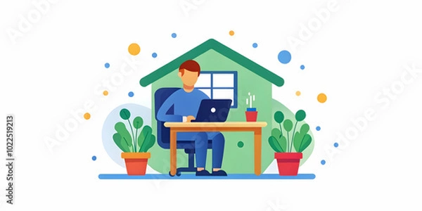 Fototapeta Abstract Digital Art of a Remote Worker Using a Tablet in a Minimalist Home Office with Soft Bokeh Effects � Concept of Efficient Clutter-Free Workspace