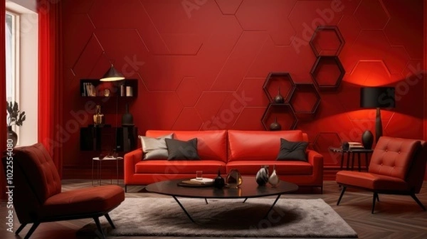 Fototapeta wallpaper red hexagon pattern
