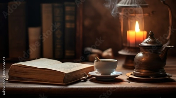 Fototapeta rustic coffee on desk