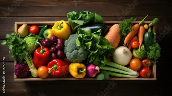 Fototapeta fruits box top view