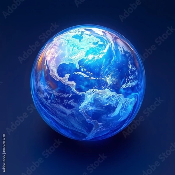 Fototapeta 3D Digital Earth on Dark Blue Background: Abstract Global Network and Interconnection for Technology and Communication Concepts