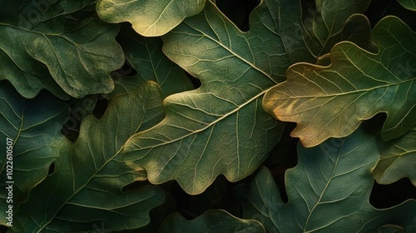 Fototapeta A detailed illustration of oak leaves, showcasing their unique textures and colors