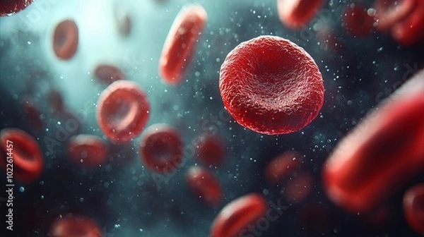 Fototapeta A Close-up View of Red Blood Cells Floating in a Liquid Medium