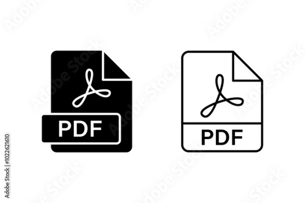 Fototapeta Vector isolated pdf icon set in black fill and outline