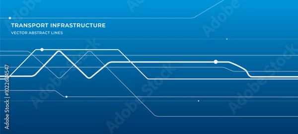 Fototapeta Railway transport. Railroad bridge. Outline abstract infrastructure transport illustration for your project. White lines image on blue background. Vector design art