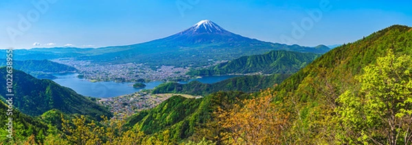 Obraz 新道峠より河口湖越しに富士山を望む