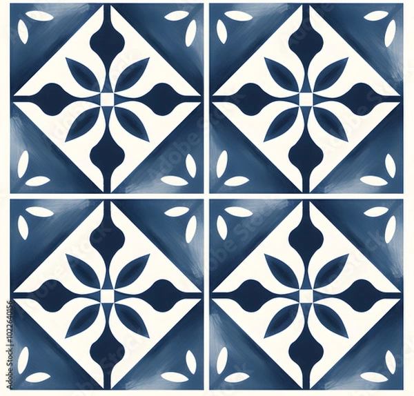Fototapeta Vintage Blue geometric pattern design with ornamental element. Traditional Portuguese azulejo motifs.