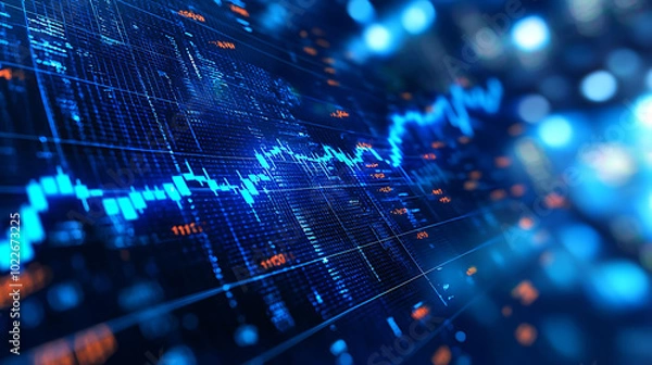 Fototapeta A close-up of a digital screen displaying a stock market graph.